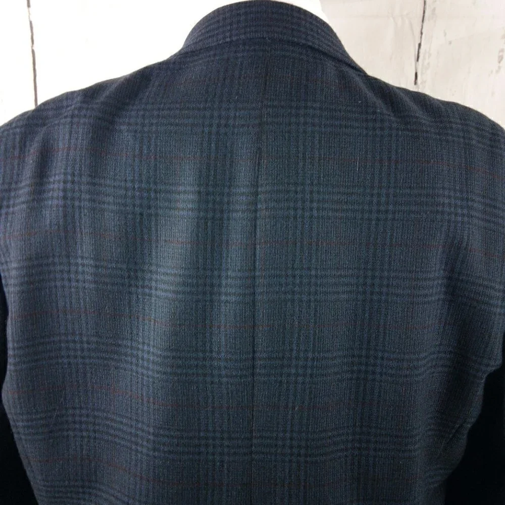 Corporate Gear Munsing Wear 46L Lambswool 3 Button Blue Plaid Suit Blazer Jacket